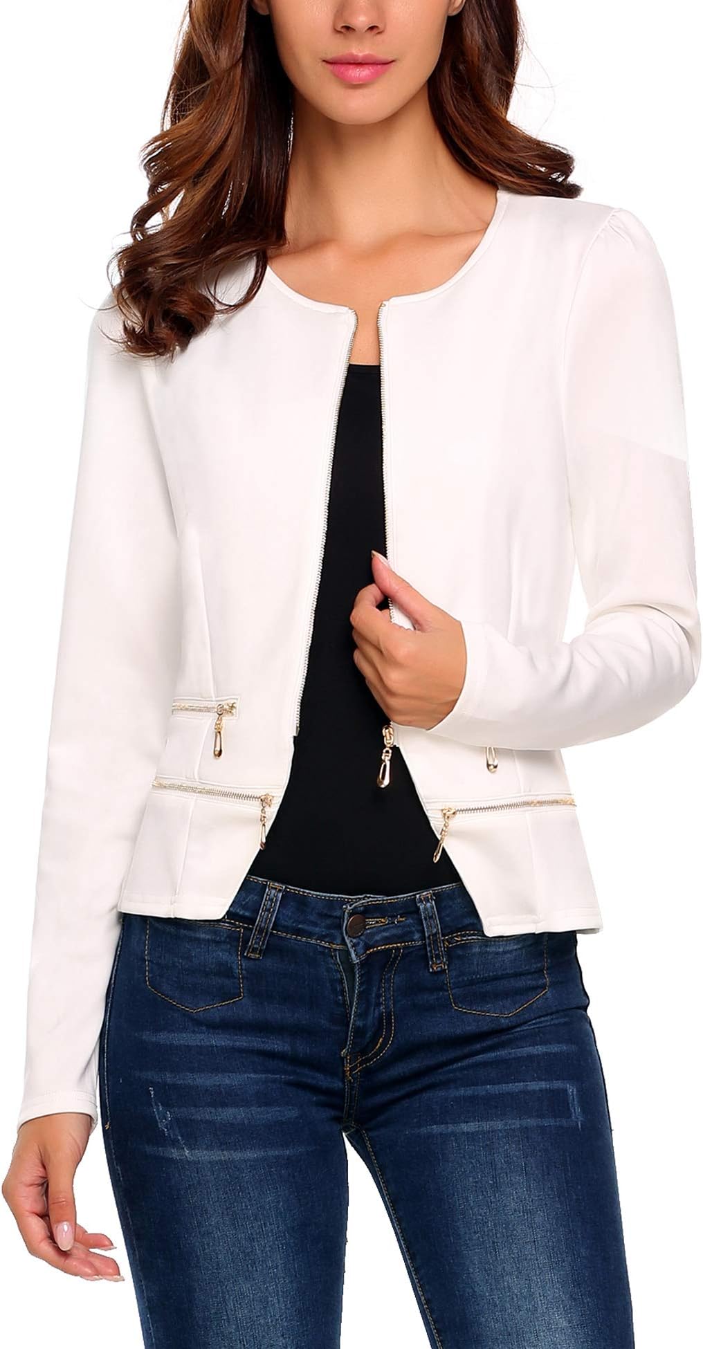 Women's Work Office Blazer Solid Zipper Cardigan Jacket