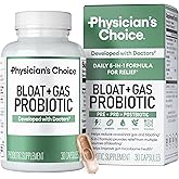 Physician's CHOICE Bloat & Gas Probiotic 5-in-1 Proactive Support + Daily Relief - Digestion & Gut Health- Herbals, Digestive Enzymes, Post & Prebiotics - Gas Relief for Adults - Women & Men - 30ct