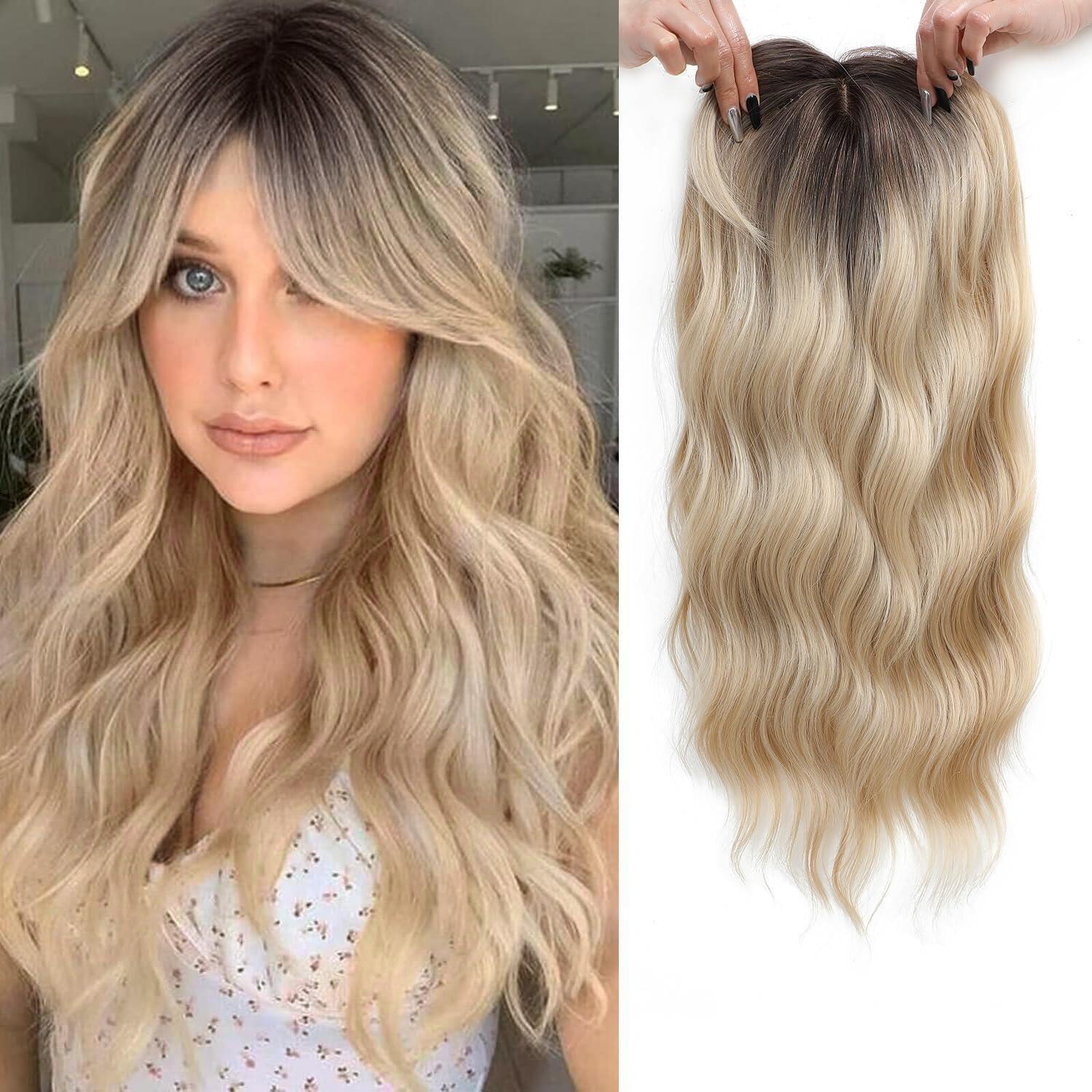 Photo 1 of PANEWAY Hair Toppers For Women 20inch Long Wavy Curly Hair Topper Ombre Blonde With Dark Root Clip In Synthetic Wiglets Hair Pieces For Women