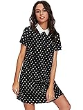 MakeMeChic Women's Peter Pan Collar Short Sleeve Polka Dot Shift Dress