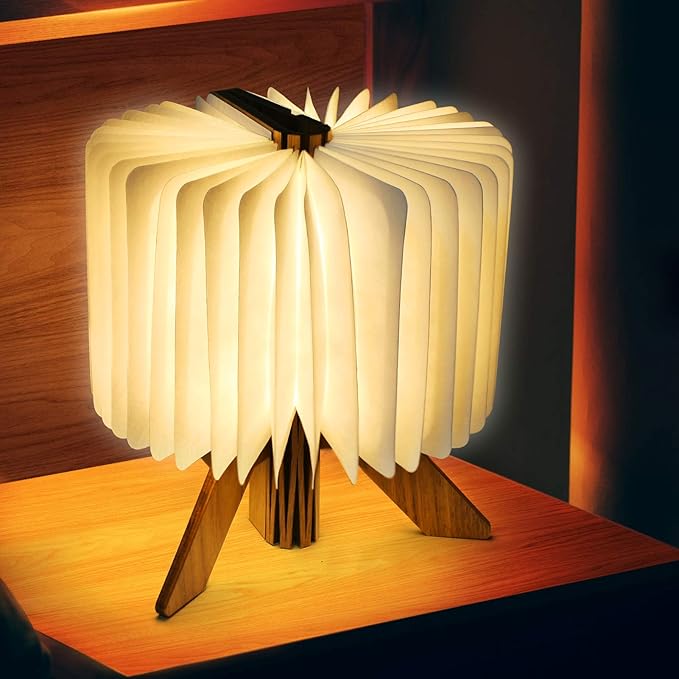 Achort LED Folding Book Lamp, Cordless Rechargeable LED Book Light, Mini R Shape Wooden Desk