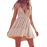 R.Vivimos Womens Summer Halter Deep V Neck Sexy Patchwork Mini Short Dresses