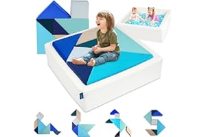 Heypappy Kids Play Sofa, Tangram Square Puzzles Couch Furniture, Modular Kids Play Couchs Furniture, Puzzle Solving Couch Building Fort for Playroom Bedroom Boys Girls Teens, Ocean