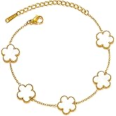 Elozicre Five Leaf Clover Bracelet for Women-18K Gold Plated Lucky Link Grass Bracelets Stainless Steel White/Black/Blue/Gold/Crystal Flower Trendy Jewelry Gifts