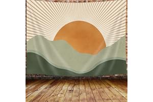 JAWO Boho Sage Green Tapestry, Abstract Mountain Golden Sun Nature Tapestry Wall Hanging for Bedroom, Modern Minimalist Landscape Tapestries Poster Blanket College Dorm Home Decor 60X40Inches