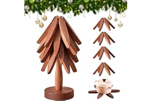 SSFUN Wooden Trivets for Hot Dishes, Tree Shape Trivet Set, Foldable Kitchen Wooden Trivets, Tree Coaster for Hot Dishes、Pot、Bowl、teapot、hot Pot Holders (4 Piece-Walnut)