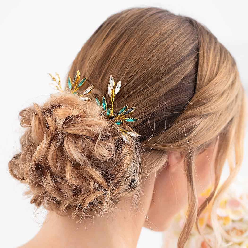 IYOU Wedding HairPin Gold Crystal Head piece Rhinestone Bride Hair pins Bridal Wedding Hair Accessories for Women and Girls(Pack of 2)