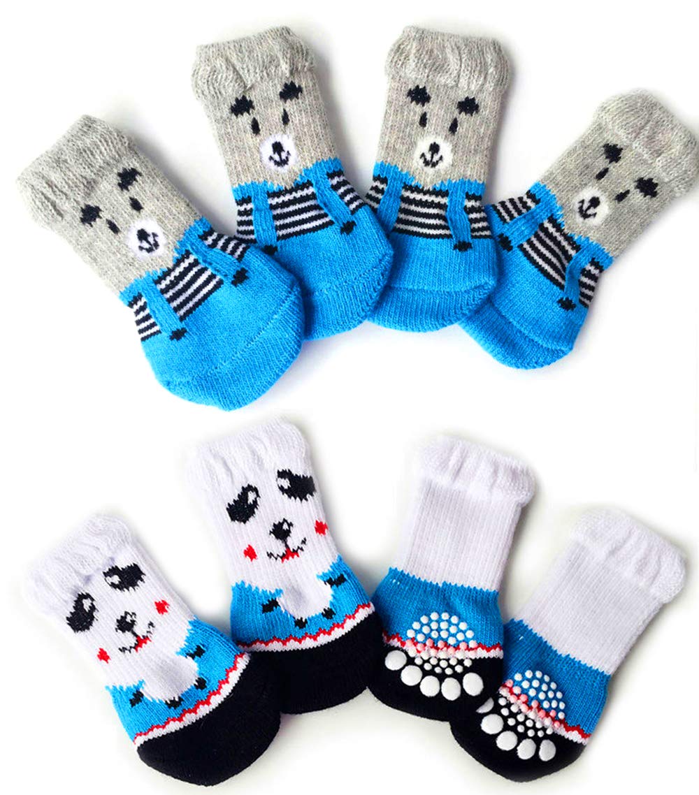 Gresunny 8pcs Anti-Slip Dog Socks Pet Socks with Rubber Reinforcement Knit Cats Dogs Boots Dog Slipper Socks Paws Stop Licking Paw Protector for Indoor Wear