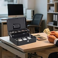 Jssmst Large Cash Box with Money Tray and Lock