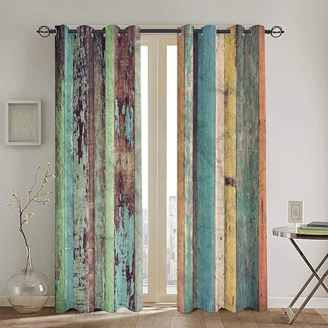 Amazon 遮光遮熱カーテン ヴィンテージ壁紙のウッド素材の背景 高級感 寝室 2枚組シンプル セット 260 180cm カーテン オンライン通販