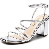 DREAM PAIRS Women's Heels Chunky Block Strappy Square Open Toe Ankle Buckle Heeled Sandals Wedding Party Dress Shoes Indie