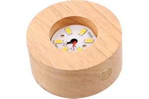IMIKEYA Rechargeable LED Light Stand Base for Crystal Art, 6.2cm Round Wooden Pedestal with Warm Glow Night