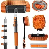 Buyplus 18FT Reach Car Wash Brush with Long Handle - Car Cleaning Kit with 3-12FT Extension Pole, Wheel Brush, Microfiber Cle
