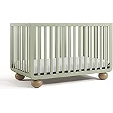 Storkcraft Amalfi 5-in-1 Convertible Crib with Toddler Guardrail (Sage & Driftwood) – GREENGUARD Gold Certified, Toddler Bed Conversion Kit Included, Fits Standard Crib Mattress, Converts to Full Bed