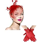 Geyoga 50s Fascinator Hat for Women Funeral Veil Hat Pillbox Cocktail Tea Party Headpiece and Lace Glove
