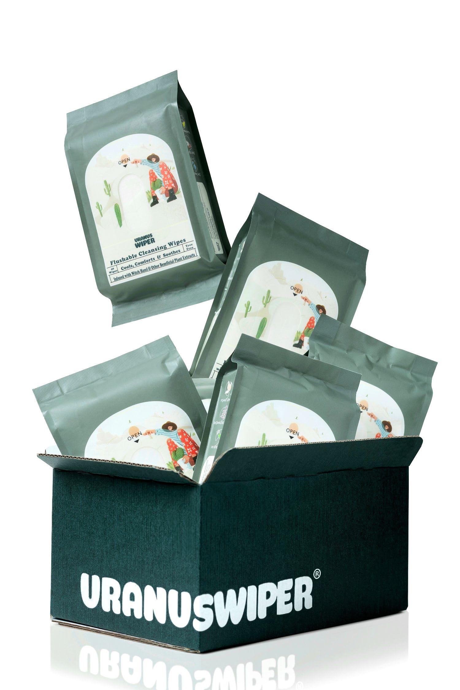 URANUS WIPER Haemorrhoid Wipes, 40'S (Pack of 6), Flushable with Witch Hazel & Natural Extracts. Calming, Soothing Biodegradable Piles Care. Also Suitable for Fissures and IBS