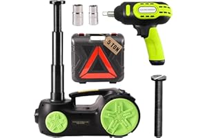 ROGTZ Upgraded Electric Hydraulic Car Jack Kit 5 Ton 12V Portable Lift Range 20.9 Inch with Impact Wrench and Tire Inflator Pump for SUV Sedan Truck Repair Floor Jack for Tire Change with LED Light