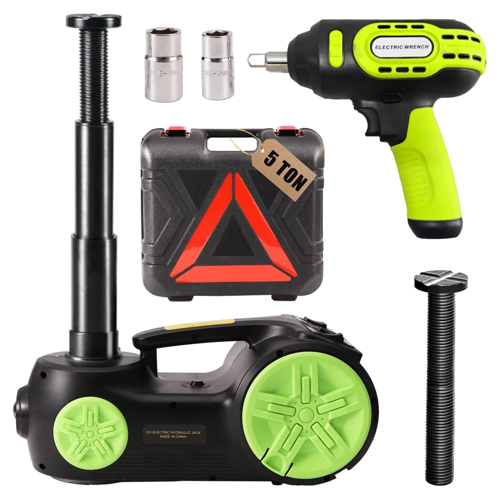Photo 1 of **PARTS ONLY*NONFUNCTIONALROGTZ Upgraded Electric Hydraulic Car Jack Kit 5 Ton 12V Portable Lift Range 20.9 Inch with Impact Wrench and Tire Inflator Pump for SUV Sedan Truck Repair Floor Jack for Tire Change with LED Light