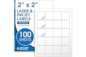 2" X 2" Square Printable Labels Compatible with Inkjet and Laser Printers - 100 Sheets, 2000 Matte White Paper Stickers for L