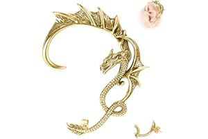 6ixGosh 1PCS Gothic Dragon Ear Cuff Stainless Steel Retro Dragon Earrings Punk Snake Dragon Fish Crocodile Cuff Wrap Earrings Cartilage Climber Ear Earrings Stud for Women Men, Gold/Silver/Black