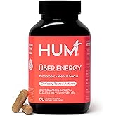 HUM Uber Energy Adrenal Energy Support Supplement with Ashwagandha Root, Ginseng, B Vitamins, Vitamin B6, B5, and Adaptogens, Supplements for Adrenal Fatigue Support, 60 Vegan Capsules
