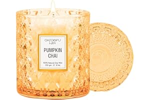 Chloefu LAN Pumpkin Chai Candles Halloween Candle Gift, Farmhouse Candles for Home, Luxury Scented Soy Jar Fall Candle with up to 55 Hour Long Lasting, Home Decor, Barn Fall Decor Pottery, 8.1oz