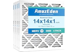 AmazEden 14x14x1 AC Furnace Air Filter (4-Pack) MERV 11 MPR 1000 & FPR 7 Pleated HVAC Furnace Dust Defense Air Filters Replacement (Actual Size: 13.75x13.75x0.75 Inches)