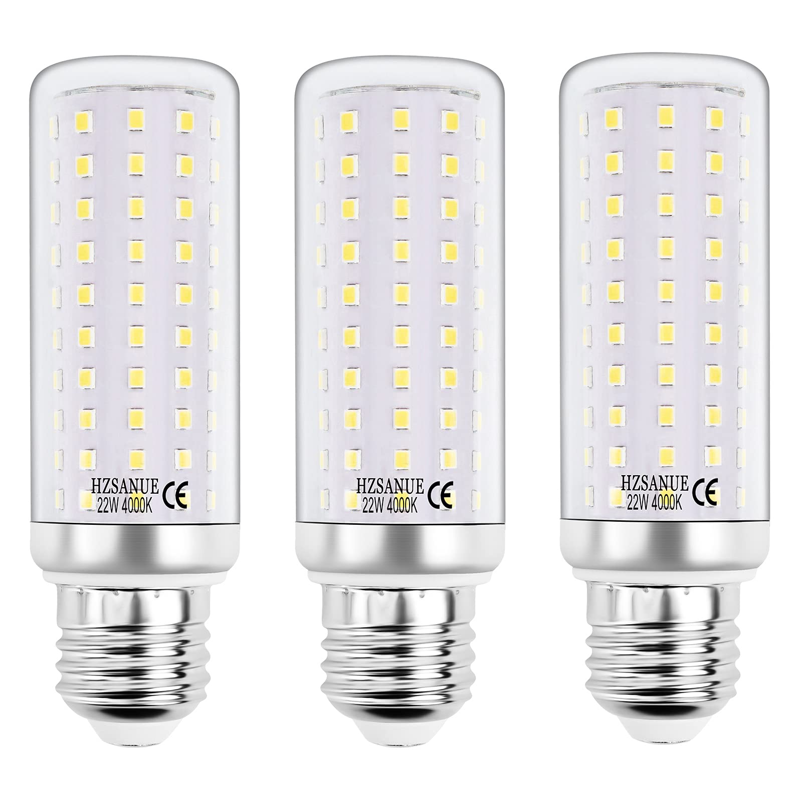 HZSANUE E27 LED Corn Bulbs 22W,Edison Screw Bulbs,2500Lm, 4000K Natural White,180W Incandescent Bulbs Equivalent,Non Dimmable,Pack of 3
