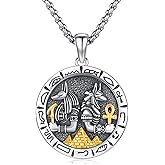 YueYuan Egyptian Necklace for Men 925 Sterling Silver Anubis/Bastet Pendant Amulet Jewelry Gifts for Father's Day Birthday Christmas