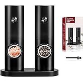 Electric Salt and Pepper Grinder Set-2 Pack Automatic Salt Pepper Mill Shakers, Adjustable Coarseness, LED Light, One-Hand Op
