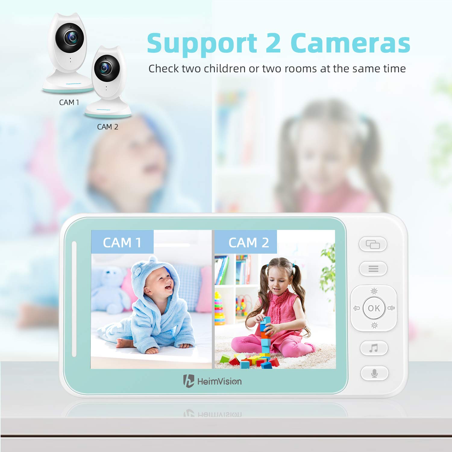 HeimVision Baby Monitor, HM132 Video Baby Monitor with Camera and Audio, 4.3" Split Screen Baby Camera with Night Vision, 2 Way Talk, VOX Mode, 8 Lullabies, Extra Lens and Holder Included : Baby