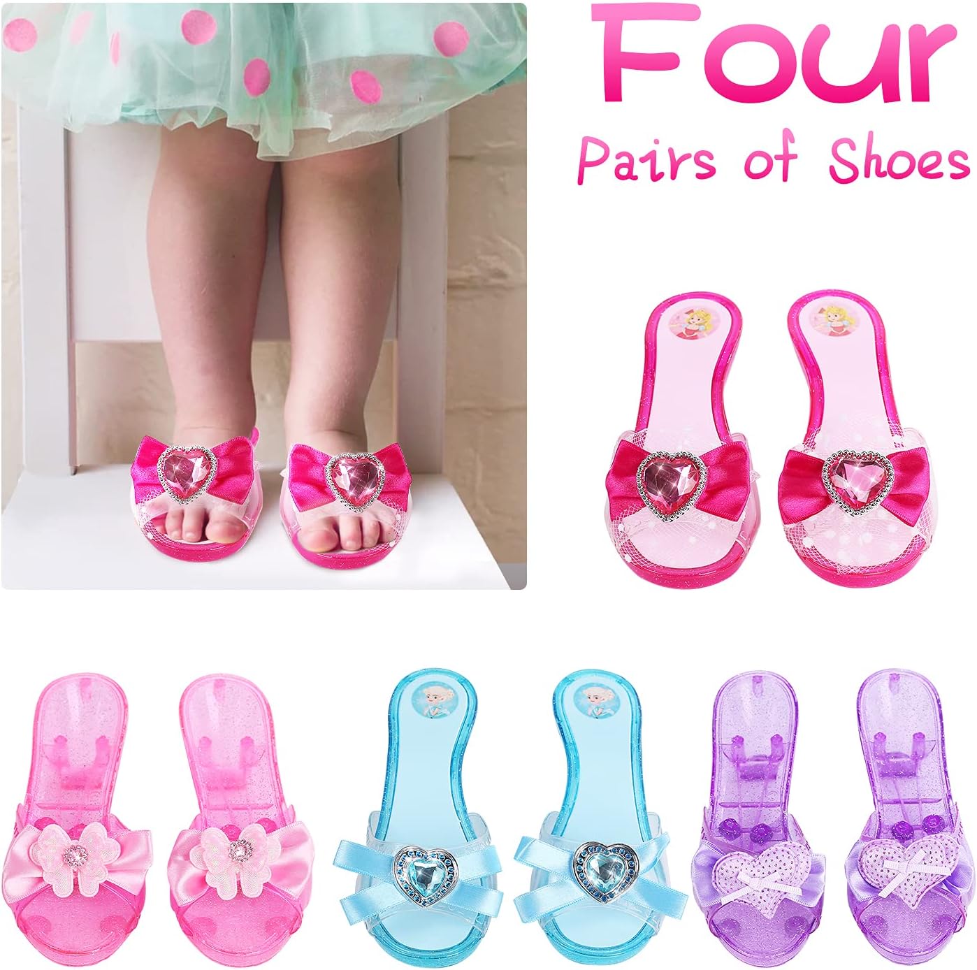 CUTE STONE Princess Dress Up Shoes and Jewelry Toys, Princess Accessories of Crowns, Necklaces, Bracelets, Rings, Beauty Gifts for 3,4,5,6 Years Old Little Girls: Toys & Games