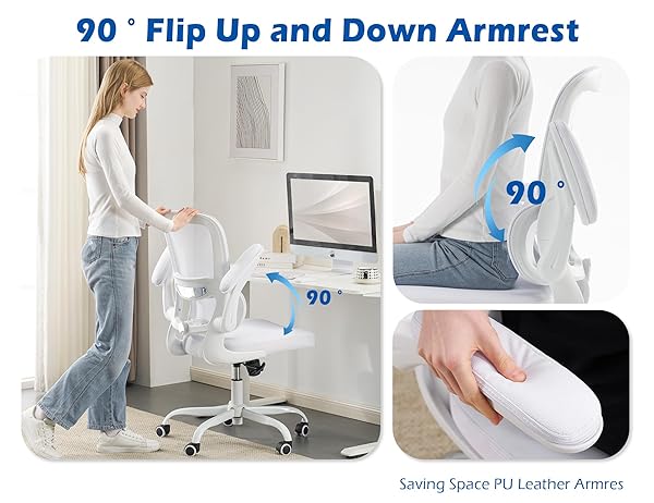 TRALT ERGONOMIC OFFICE CHAIR – DESK CHAIR WITH ADJUSTABLE LUMBAR SUPPORT COMPUTER CHAIR – MESH COMFY CHAIR WITH FLIP-UP ARMRESTS – GAMING CHAIRS FOR ADULTS HOME OFFICE (LEATHER, WHITE)