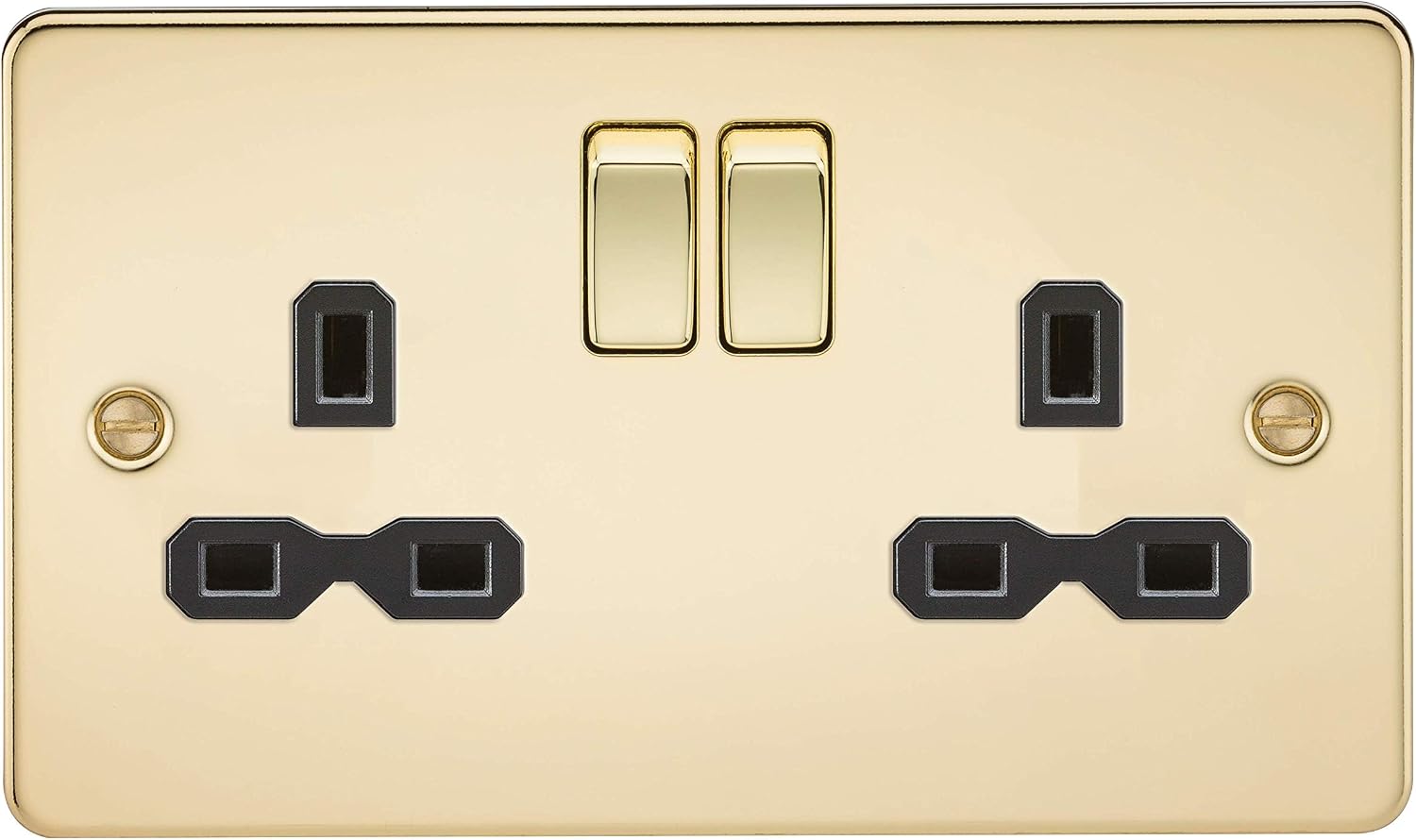 Flat Plate Double Socket in Polished Brass with Black Insert