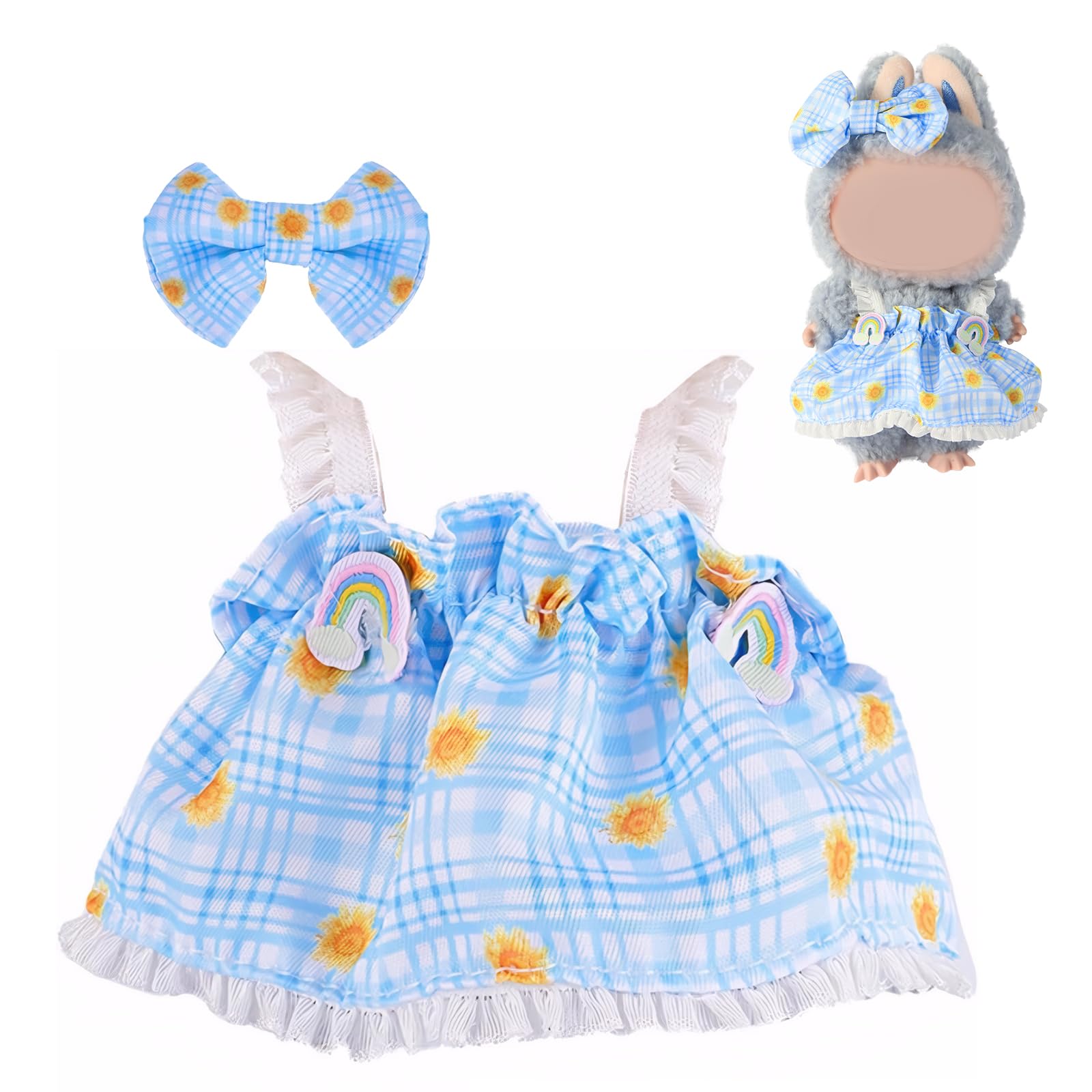 Ciunura Doll Clothing for Labubu, Premium Outfits for Labubu Dressing up, Doll Accessories for Labubu with Dress, Bow(Blue)