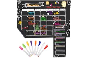 MoKo Magnetic Dry Erase Calendar for Refrigerator, 16.73"x12" Dry Erase Monthly Schedule Planner and Grocery Shopping List wi