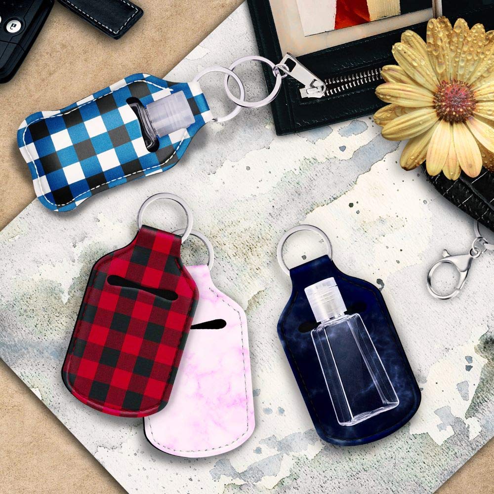 AmzElite 4 Pack Sanitizer Keychain Holder, Reusable Empty Individual Travel Bottles, Refillable 1oz Plastic Squeeze Pocketbac Containers for Hand Sanitizer, Soap, Lotion with Clip Holder : Beauty