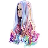 AGPTEK Full Long Curly Wavy Rainbow Hair Wig, Heat Resistant Wig for Music Festival, Theme Parties, Wedding, Concerts, Dating, Cosplay & More