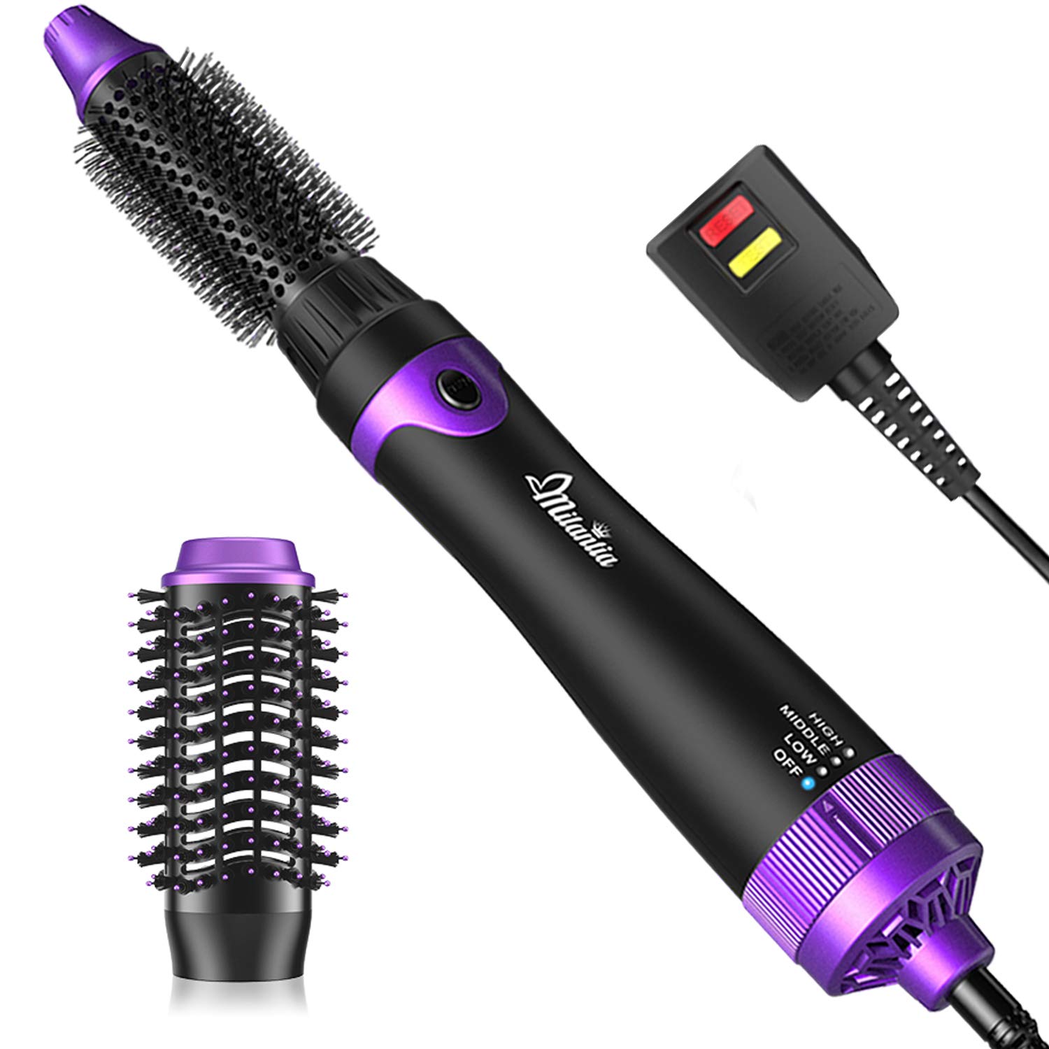 Milantia 2 in 1 Hair Dryer Brush, Professional 1000W Interchangeable Ceramic Tourmaline Ionic Hot Air Brush, 3 Heat/2 Speed Settings Hair Volumizer and Dryer for Drying/Curling/Straightening