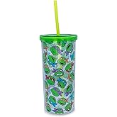 Silver Buffalo Teenage Mutant Ninja Turtles Allover Faces Carnival Cup Tumbler With Reusable Straw and Leak-Resistant Lid | Holds 20 Ounces