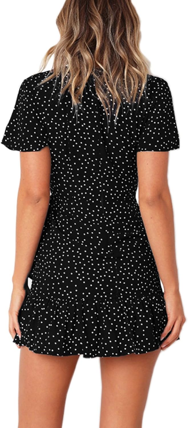 Relipop Summer Women Short Sleeve Print Dress V Neck Casual Short Dresses at  Women’s Clothing store