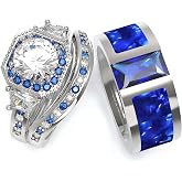 Wedding Ring Sets His And Hers Promise Ring Wedding Ring Sets His And Hers Couples Women 925 Sterling Silver Roun Blue Moissanite Man titanium Wedding Band