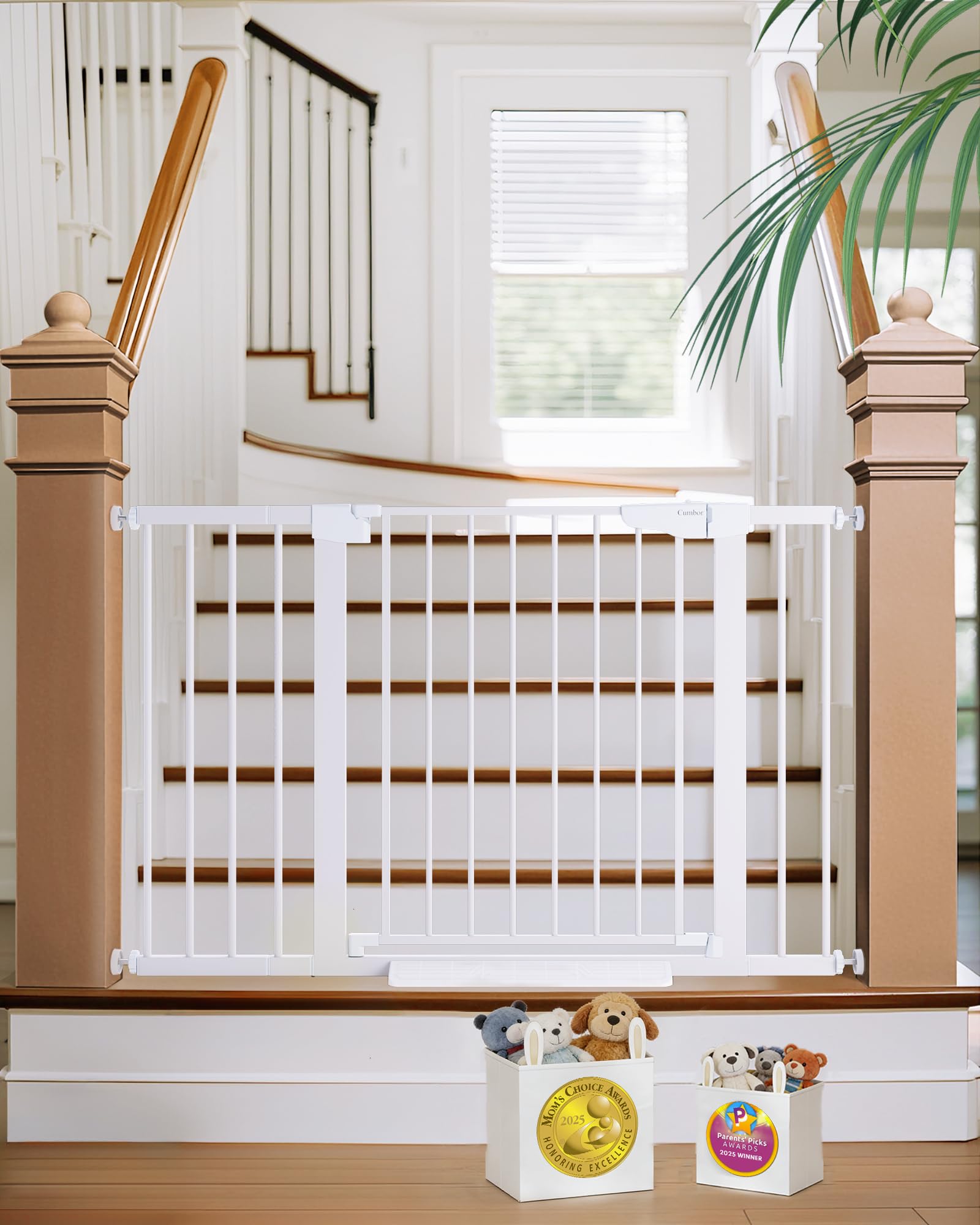 Cumbor 30-48 in Baby Gate for Stairs, Auto Close Dog Gate Indoor, White
