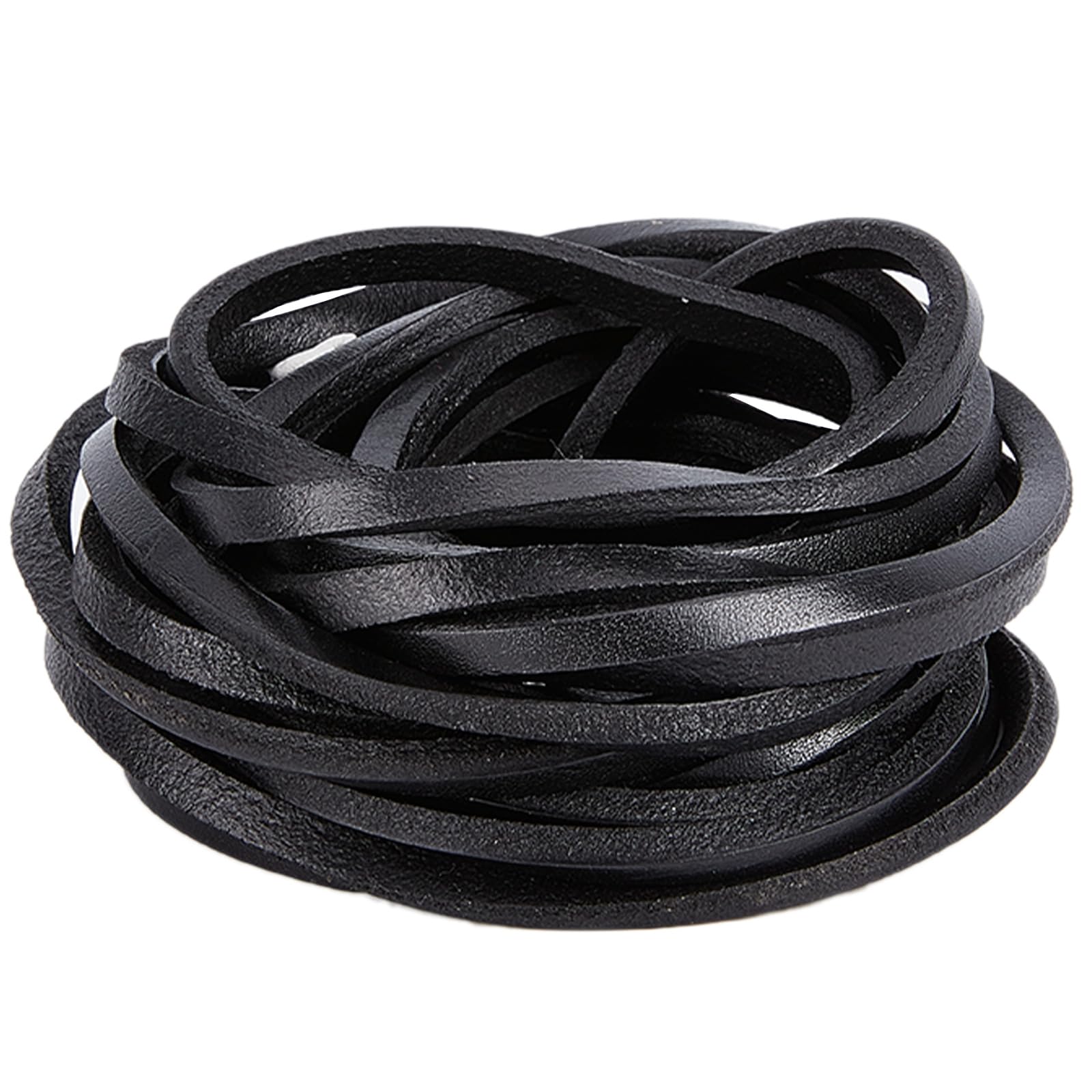 GORGECRAFT 5.5 Yards Black Flat Genuine Leather Strips 5.5mm Wide Cowhide Leather String Cord 4mm Thick Glossy Leather Straps Braiding Beading Threads for Crafts Key Rings Making Handle Pull — image 1