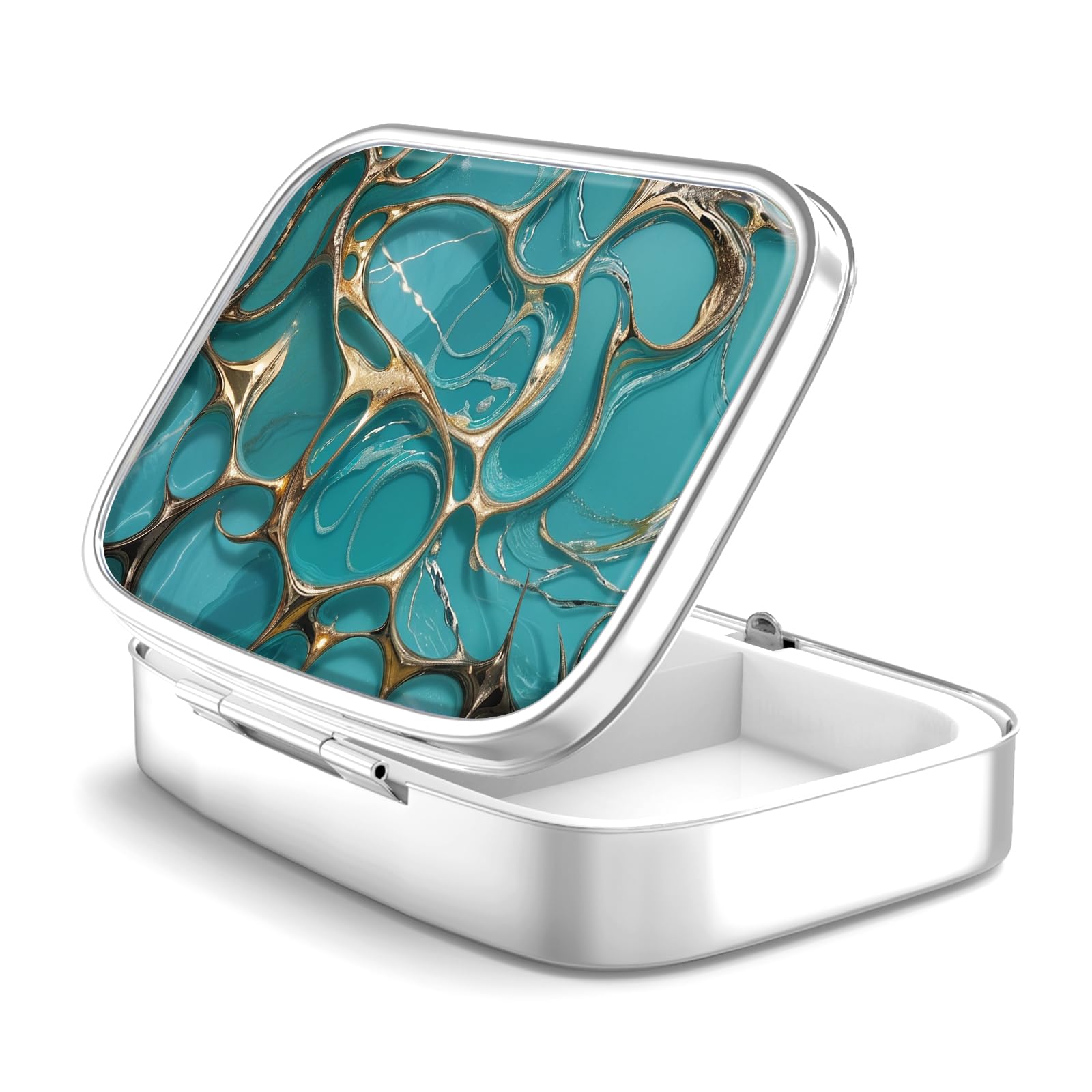 Pill Box 2 Compartment Medicine Pill Case,Portable for Pocket or Purse Pill Box Decorative Metal Medicine Vitamin Organizer Unique Gift