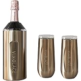 Vinglacé Champagne Bottle Chiller Gift Set- Portable Stainless Steel Sparkling Wine Cooler with 2 Stemless Champagne Flutes, Copper