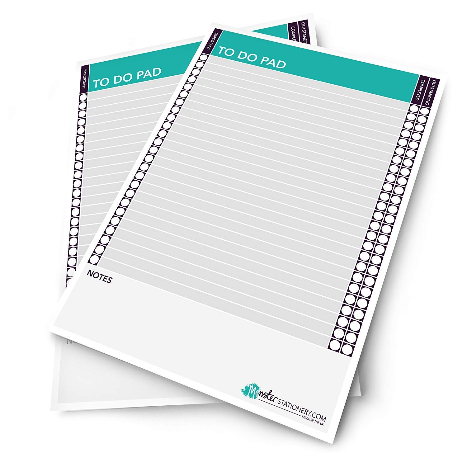 Monster Stationery - A4 Daily To Do Pad/Schedule Desk Planner - 60 Sheets - 80gsm - Made in UK - Pack of 2