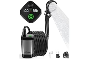WADEO Portable Shower for Camping, 6000mAh Outdoor Electric Shower Rechargeable Pump with Intelligent Digital Display, Camping Shower Head Nozzle for Camping, Hiking, Traveling, Washing
