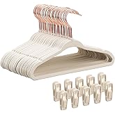 Tonswachic Baby Velvet Hangers 30 Pack - 11 Inch Premium Felt Non Slip Kids Hanger for Infant & Toddler Clothes - 0.2" Slim Space-Saving Baby Felt Hangers for Children's Closet with 10 Clips - Beige