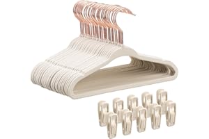 Tonswachic Baby Velvet Hangers 30 Pack - 11 Inch Premium Felt Non Slip Kids Hanger for Infant & Toddler Clothes - 0.2" Slim Space-Saving Baby Felt Hangers for Children's Closet with 10 Clips - Beige